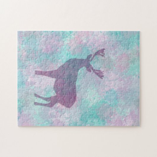 鹿シルエットシンプル抽象芸術冬かわいいパステル ジグソーパズル (横)