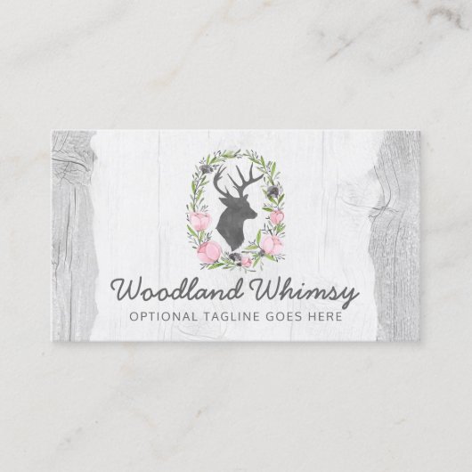 鹿シルエ素朴ットフローラリースカメオオンウッド 名刺 (正面)