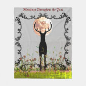 鹿シーズンキャビンカスタマイズ可能2022スロー フリースブランケット (正面)