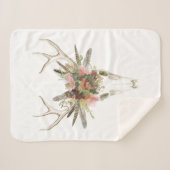 鹿スカルと花 シェルパブランケット (正面(横))