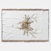 鹿スカルと花 スローブランケット (正面)