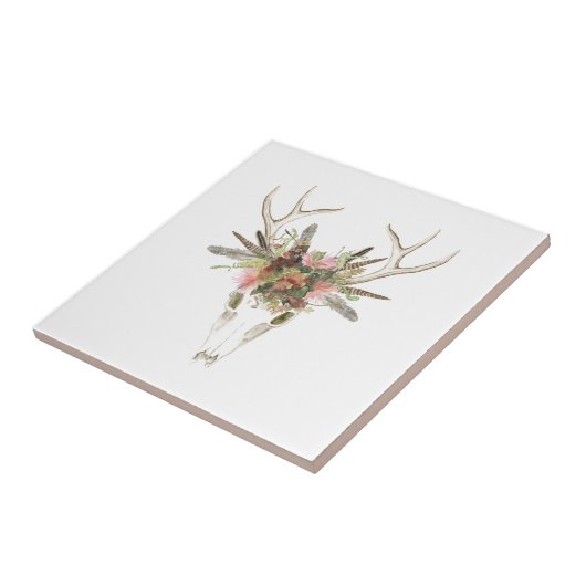 鹿スカルと花 タイル (側面)