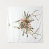 鹿スカルと花 タペストリー (正面(横))