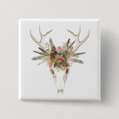 鹿スカルと花 缶バッジ (正面)