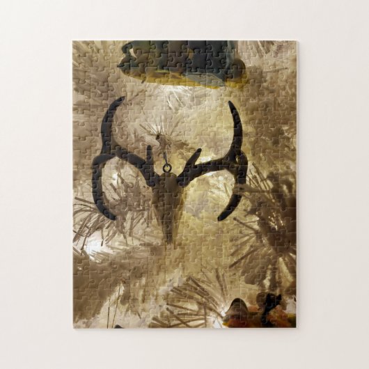 鹿スカルオーナメント白いクリスマスツリー ジグソーパズル (縦)