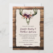 鹿スカルダークパープルフローラブーケバーンウッド 招待状 (正面)