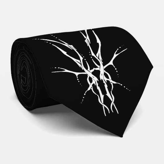 鹿スカルトライバルデザインの鹿ハンターズホワイト ネクタイ (ロール)