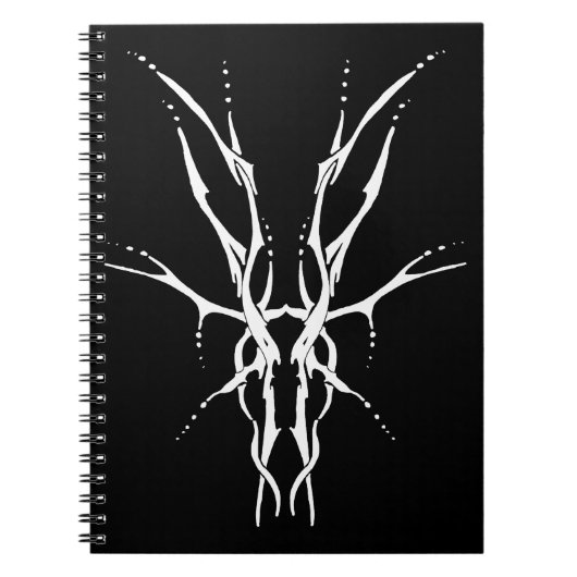 鹿スカルトライバルデザインの鹿ハンターズホワイト ノートブック (正面)