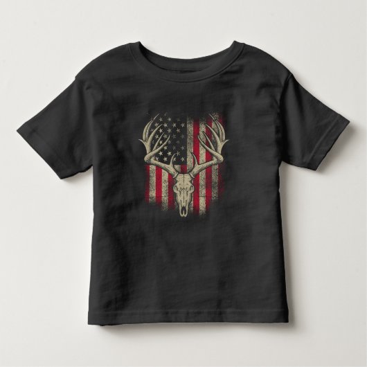 鹿スカルハンターアメリカ国旗の鹿狩りUSA トドラーTシャツ (正面)