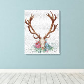 鹿スカル（花） キャンバスプリント (インサイチュ (ウッドフロア))