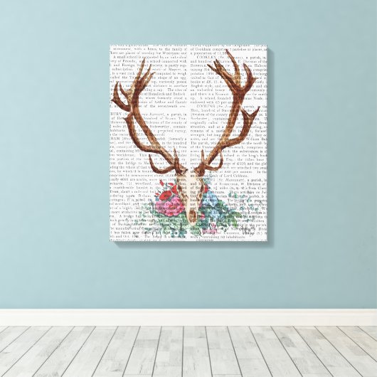 鹿スカル（花） キャンバスプリント (インサイチュ (ウッドフロア))