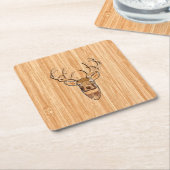 鹿スタイリッシュ頭ライトウッドグレインプリント スクエアペーパーコースター (アングル)