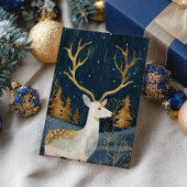 鹿ネイビーエレガントブルー&金ゴールドウォーターカラーコージークリスマス ポストカード