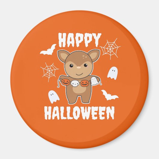 鹿ハッピーハローウィンカボチャこうもり衣装 マグネット (正面)