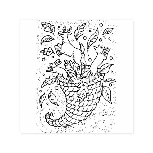 鹿ハレキツネ森林野生動物,自然のコルヌコピア セルフインキングスタンプ (デザイン)