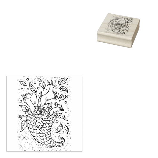 鹿ハレキツネ森林野生動物,自然のコルヌコピア ラバースタンプ (押印)