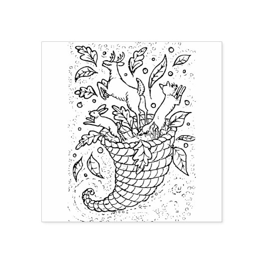 鹿ハレキツネ森林野生動物，自然のコルヌコピア ラバースタンプ (インプリント)