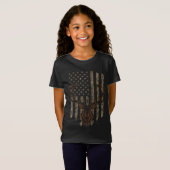鹿ハンターアメリカ国旗の木カモフラージ鹿フン Tシャツ (正面フル)