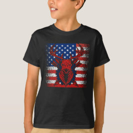 鹿ハンターズシカスカルオンアメリカ国旗USA Tシャツ