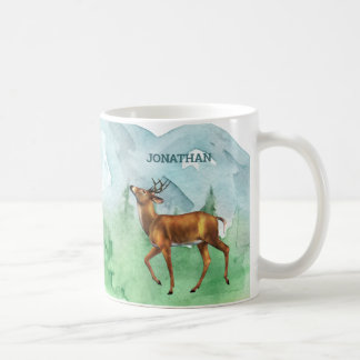 鹿ハンターパーソナライズされたフォレスト山 コーヒーマグカップ