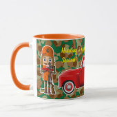 鹿ハンター小さな赤いトラックのナツクラッカー マグカップ (左)