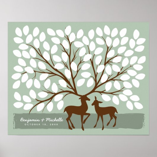 鹿ハートゲストブックポスター – 100署名 ポスター (正面)