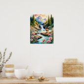 鹿バイウォーターフォール1 ポスター (キッチン)