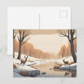 鹿バイザリバーワイルドライフウィンターランドスケープ ポストカード (正面/裏面)