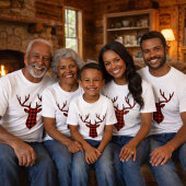 鹿バックヘッドシルエットレッドとブラックプレイド Tシャツ