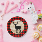 鹿バック素朴バッファロープレイド ペーパープレート (パーティー)