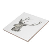 鹿バック頭と〔雄ジカの〕枝角白黒アート タイル (側面)