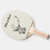 鹿バック頭と〔雄ジカの〕枝角白黒アート 卓球ラケット (横)