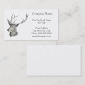 鹿バック頭と〔雄ジカの〕枝角白黒アート 名刺 (正面/裏面)