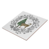 鹿パインツリーシルバースノーフレーク装飾品 タイル (側面)