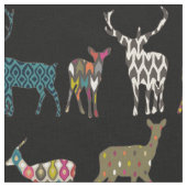 鹿パターン（の模様が）ある黒 ファブリック (クローズアップ)