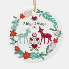 鹿パーソナライズされたとリースベビーの第1クリスマス セラミックオーナメント