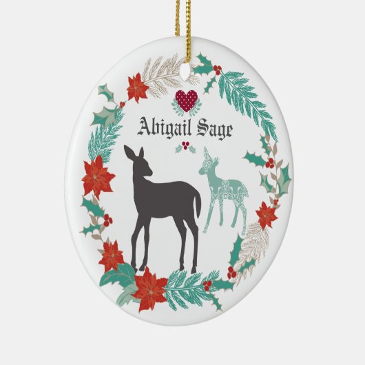 鹿パーソナライズされたとリースベビーの第1クリスマス セラミックオーナメント (右)