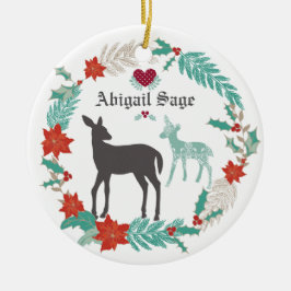 鹿パーソナライズされたとリースベビーの第1クリスマス セラミックオーナメント