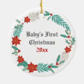 鹿パーソナライズされたとリースベビーの第1クリスマス セラミックオーナメント (裏面)