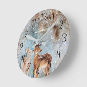 鹿パーソナライズされたの冬の風景 ラウンド壁時計 (傾斜)