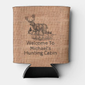 鹿パーソナライズされた素朴イラストレーションとバーラップ 缶クーラー (正面)