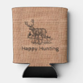 鹿パーソナライズされた素朴イラストレーションとバーラップ 缶クーラー (裏面)