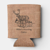 鹿パーソナライズされた素朴イラストレーションとバーラップ 缶クーラー (裏面)