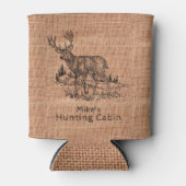 鹿パーソナライズされた素朴イラストレーションとバーラップ 缶クーラー (正面)
