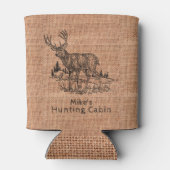 鹿パーソナライズされた素朴イラストレーションとバーラップ 缶クーラー (裏面)