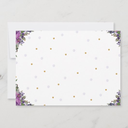 鹿パープルフローラウッドランド誕生日パーティー写真 招待状 (裏面)