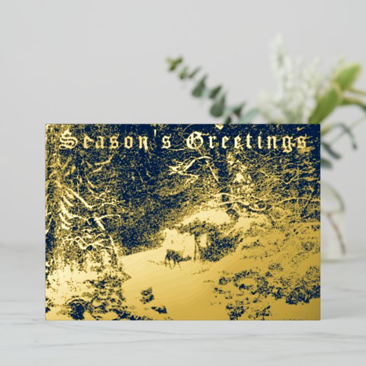 鹿ビクトリアンと冬の雪景色 箔シーズンカード (立ち正面)