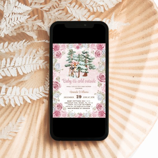 鹿ピンクの赤ちゃんガールシャワー 招待状
