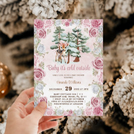 鹿ピンクの赤ちゃんガールシャワー 招待状