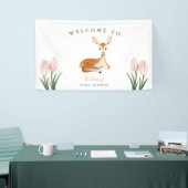 鹿ピンク素朴フローラベビーシャワーへようこそ 横断幕 (トレードショー)